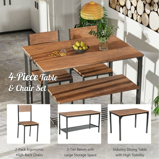 4 Pieces Modern Functional Kitchen Dining Table Set Dinette Set with Storage Rack