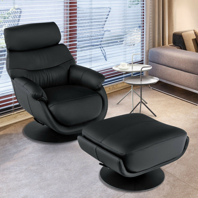 chairliving 360 Degree Swivel Leather Rocking Chair Top Grain Recliner Lounge Chair with Ottoman