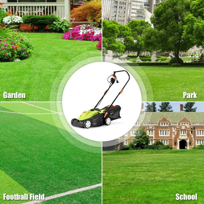 14'' 12 Amp Electric Lawn Mower Corded Grass Cutting Machine with Folding Handle & Detachable Grass Collection Bag