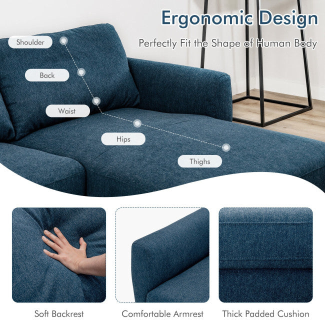 Moderno sofá seccional de 3 asientos de tela en forma de L, chaise lounge tapizado con cojín