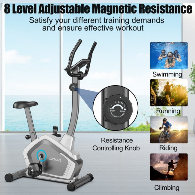 8 Level adjustable Resistance Stationary Exercise Bike Magnetic Cycling Bike with Pulse Sensor & LCD Display