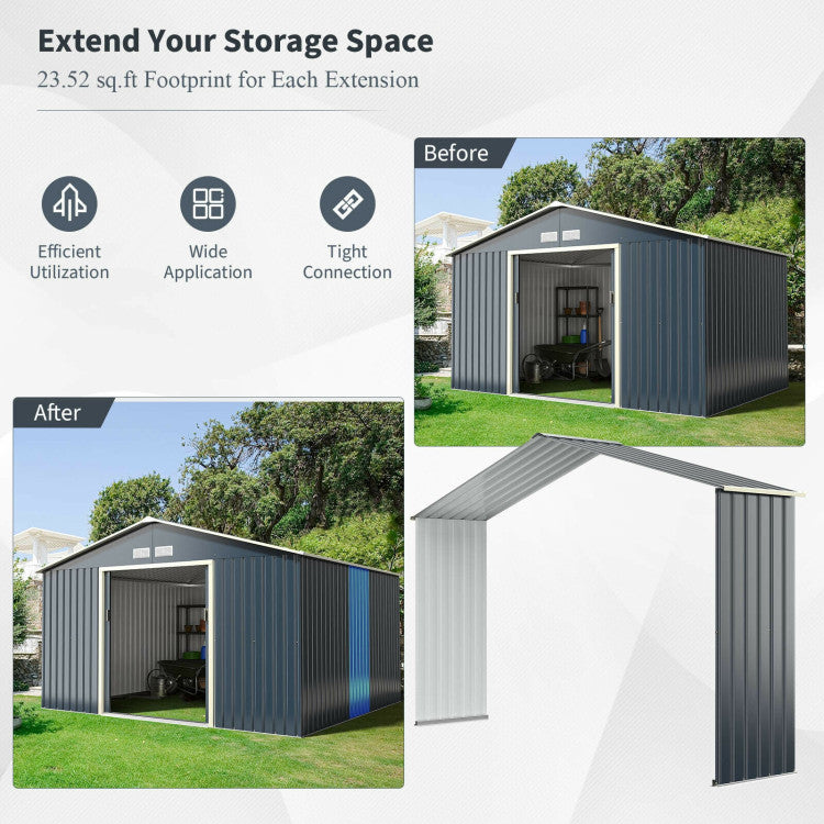 Outdoor Steel Storage Shed Extension Kit for 11.2 Feet Storage Shed