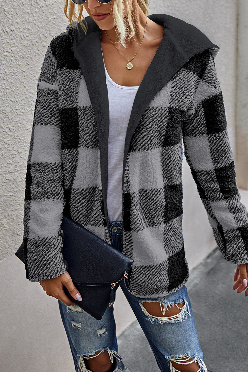 Fluffy Wear An Both Sides Plaid Coat – zobest