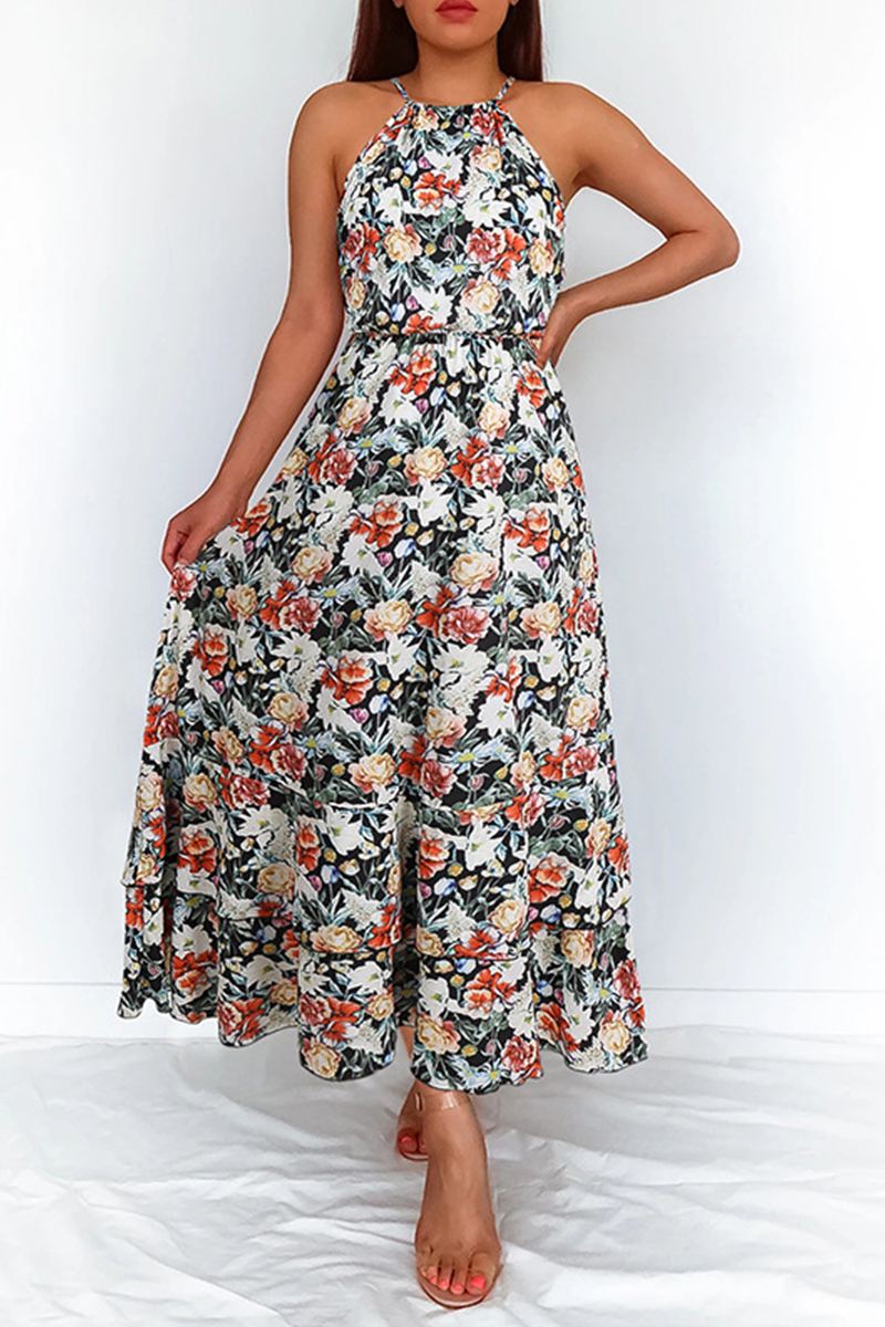 online-elegant-floral-split-joint-halter-waist-skirt-dresses