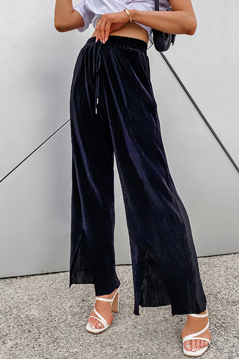 Online-clothing-casual-solid-slit-loose-wide-leg-solid-color-bottoms