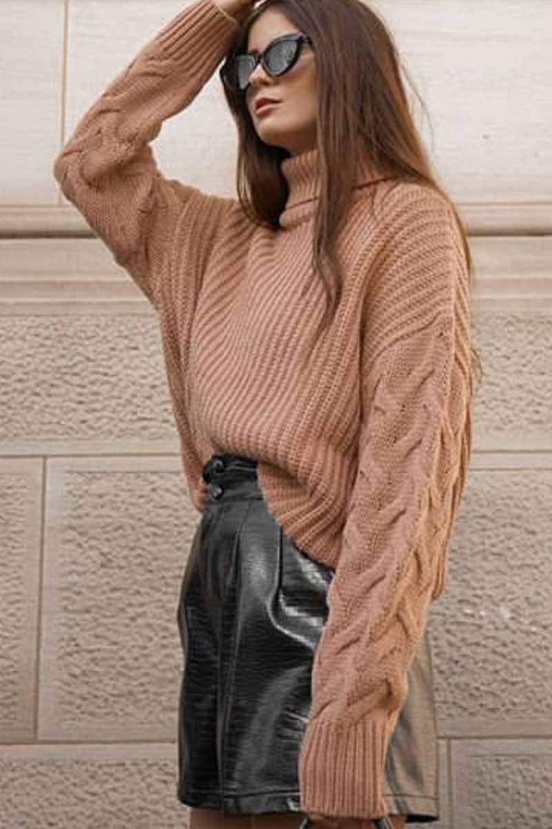 Online-clothing-high-neck-loose-wwist-sleeve-sweater