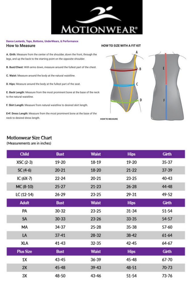 Motionwear Size Chart