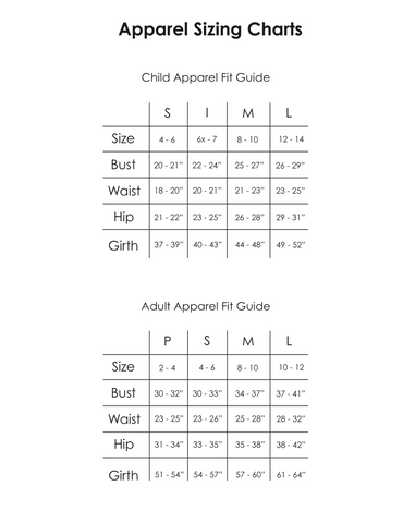 Suffolk Dance Apparel Sizing Chart