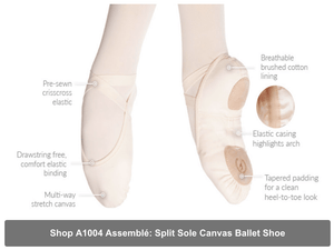 eurotard assemblé split sole canvas ballet slipper - child