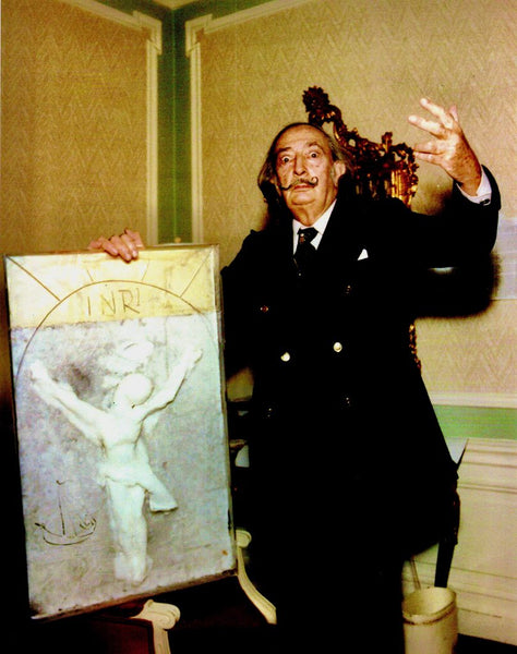 Salvador dali with his wax sculpture