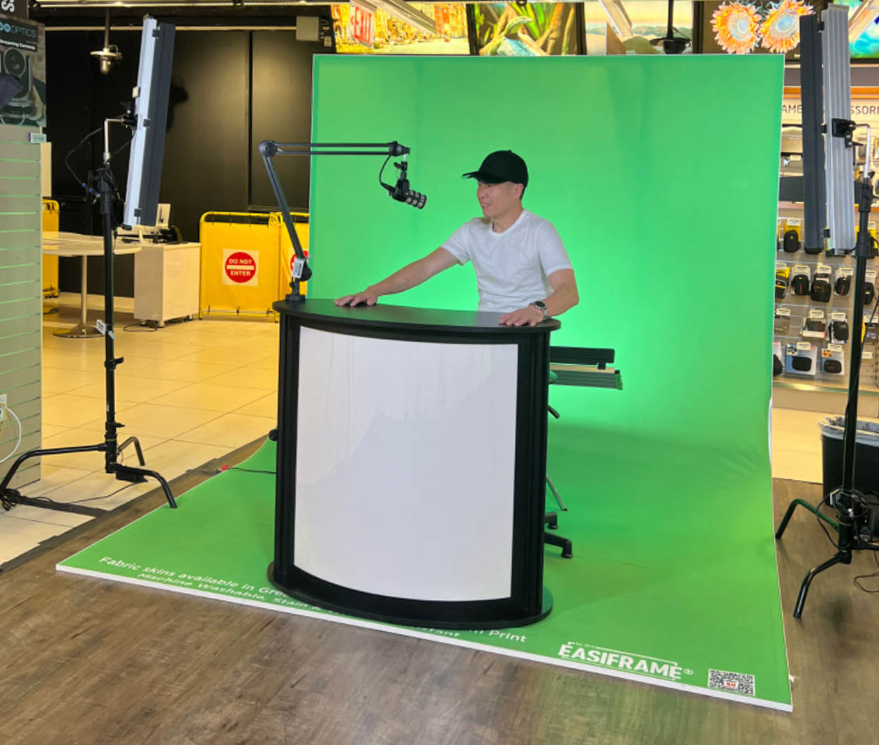 Easiframe Chroma Key Green Screen Background in use at a studio