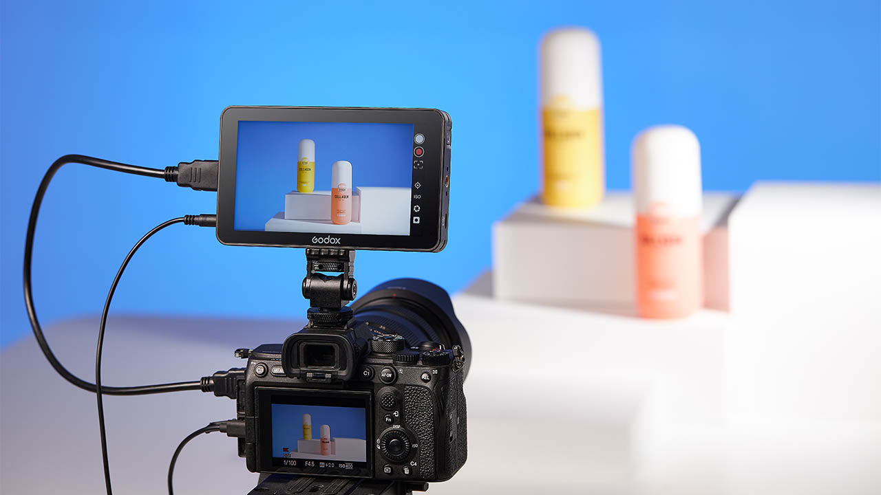 GMC Cables being used with a G6S Monitor on a cosmetics product shoot