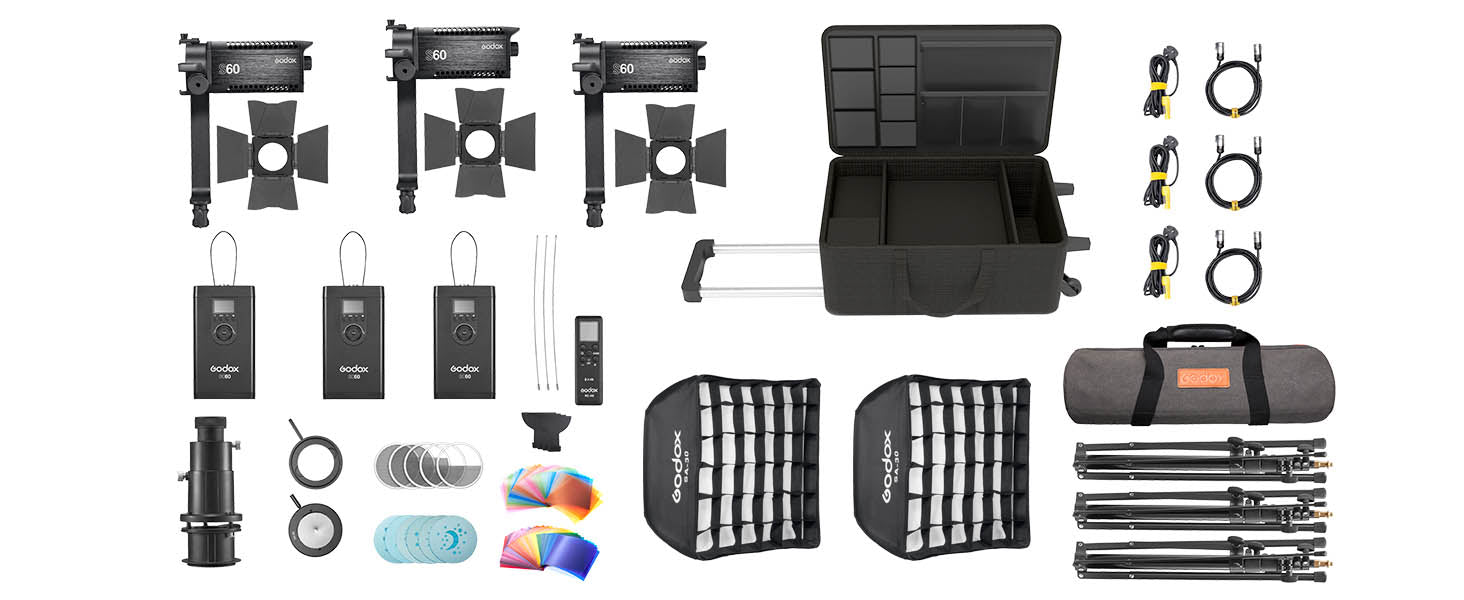 Godox S60Bi K3 Three-Light Kit Contents