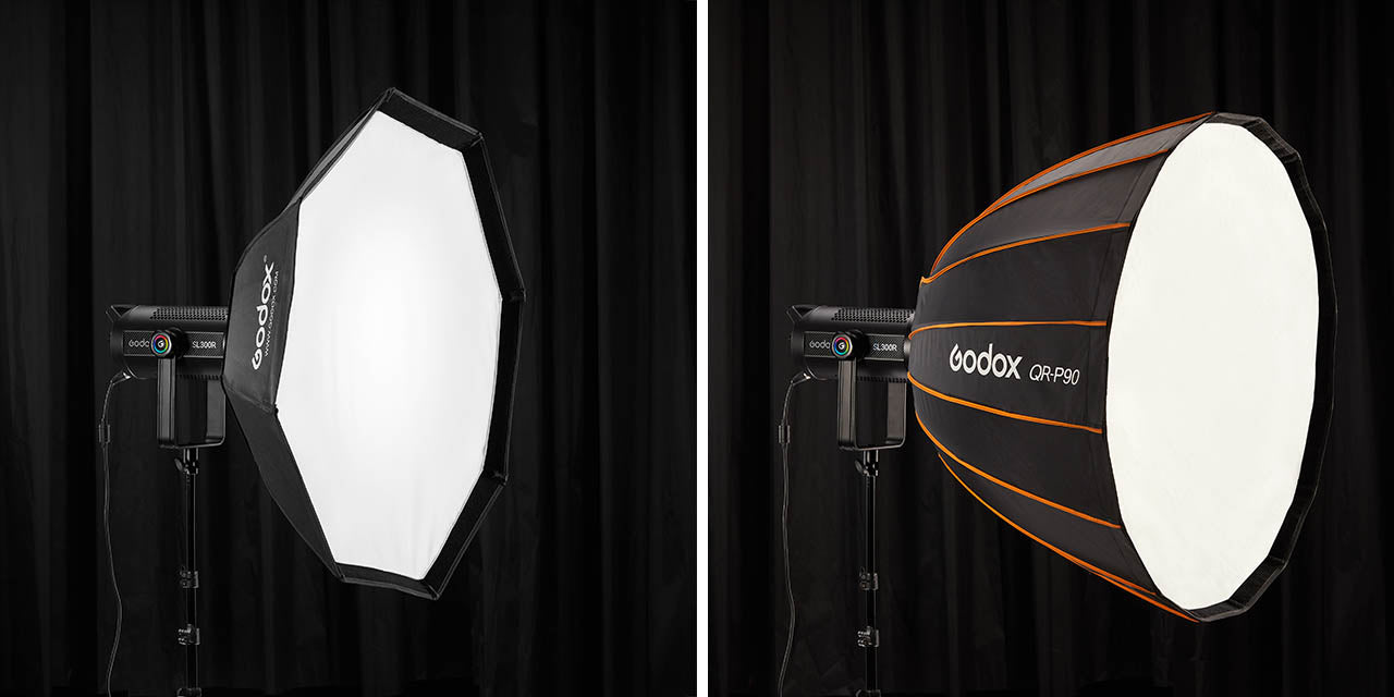 The Godox SL300R used with an Octabox, and a Parabolic Softbox