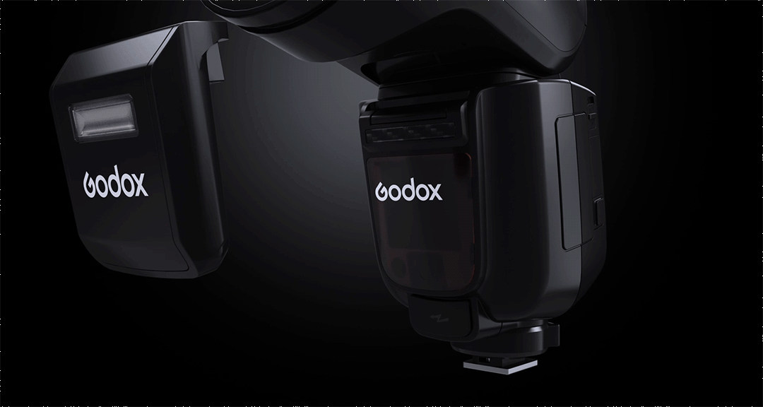 an Animation showng the Godox SU-1 mounting to the front of a V1Pro speedlite
