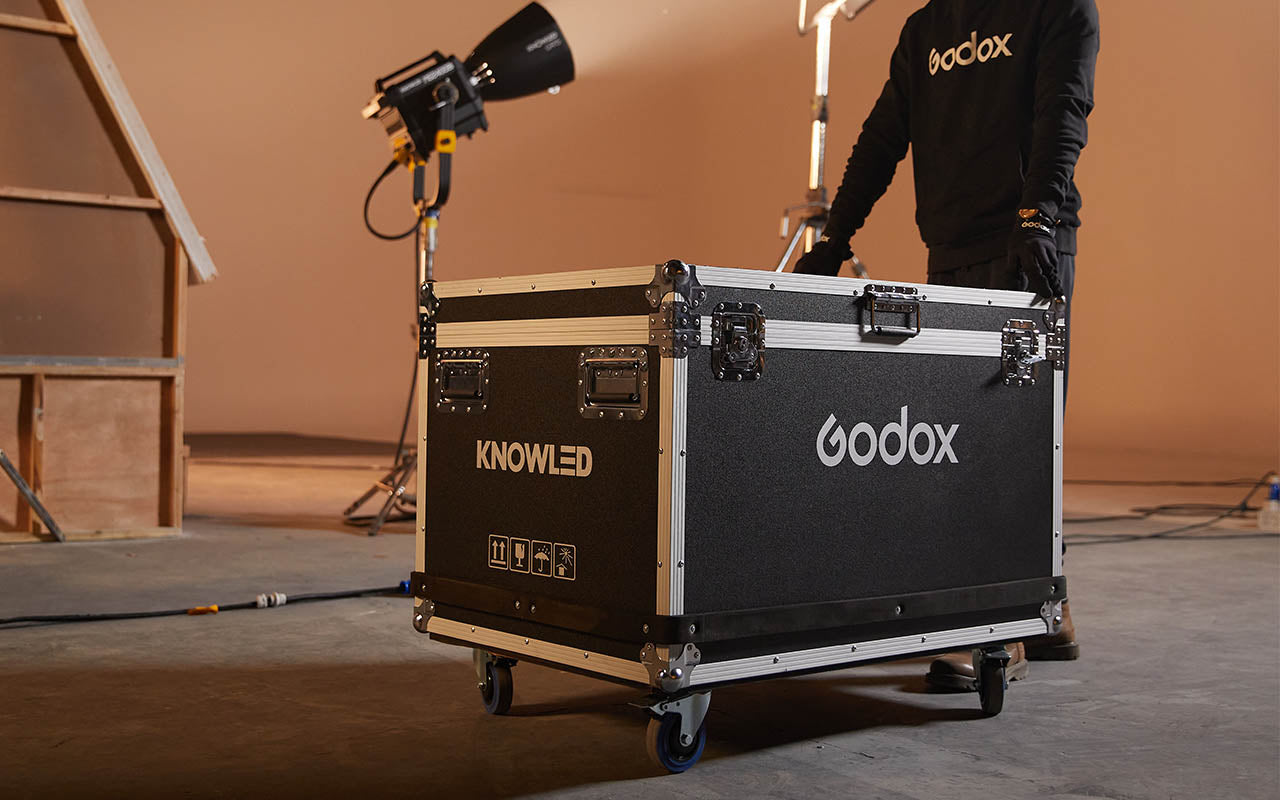 Godox FC05 Flight Case being moved around a move set by a gaffer.
