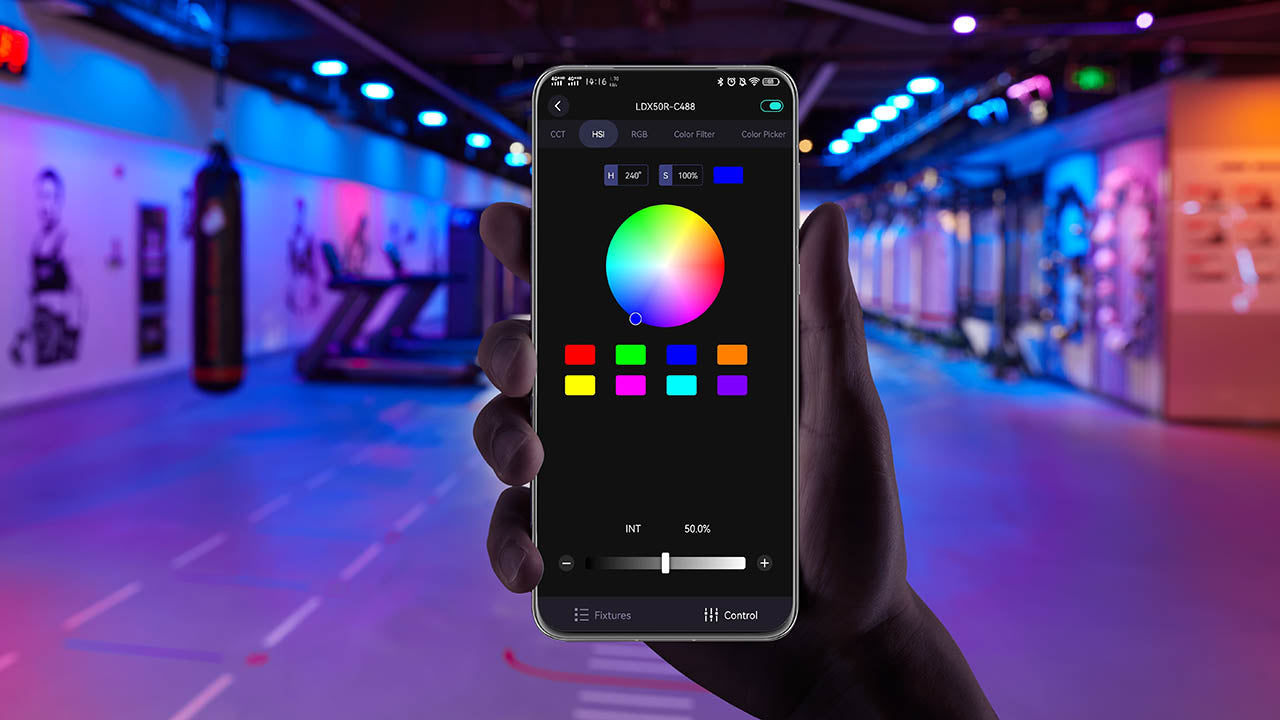 Person using Godox Light App to control LDX-Series LED Panel