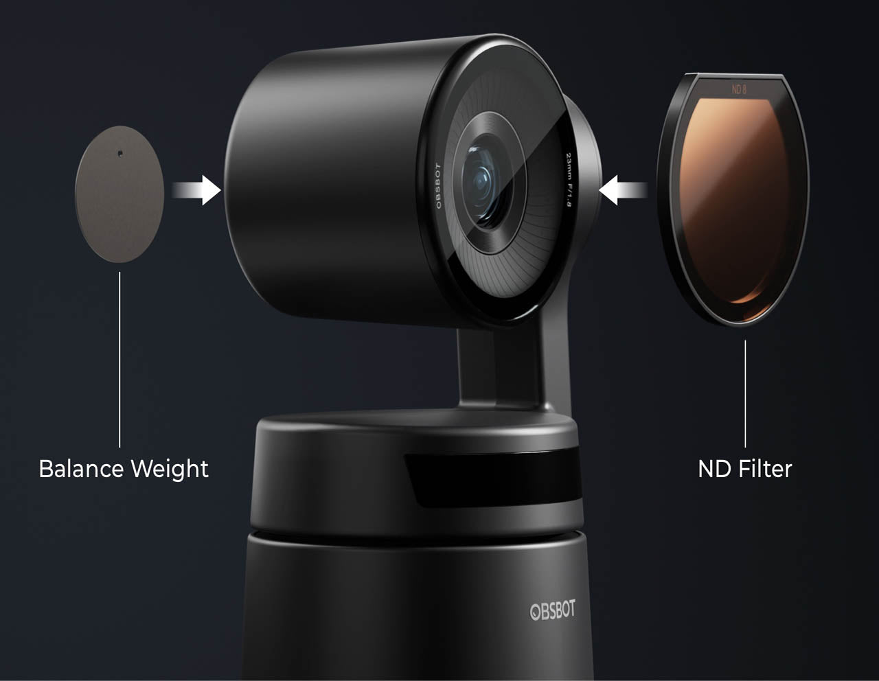 ND filter and Counter Balance Weight being attached to an OBSBOT Tail Air Camera