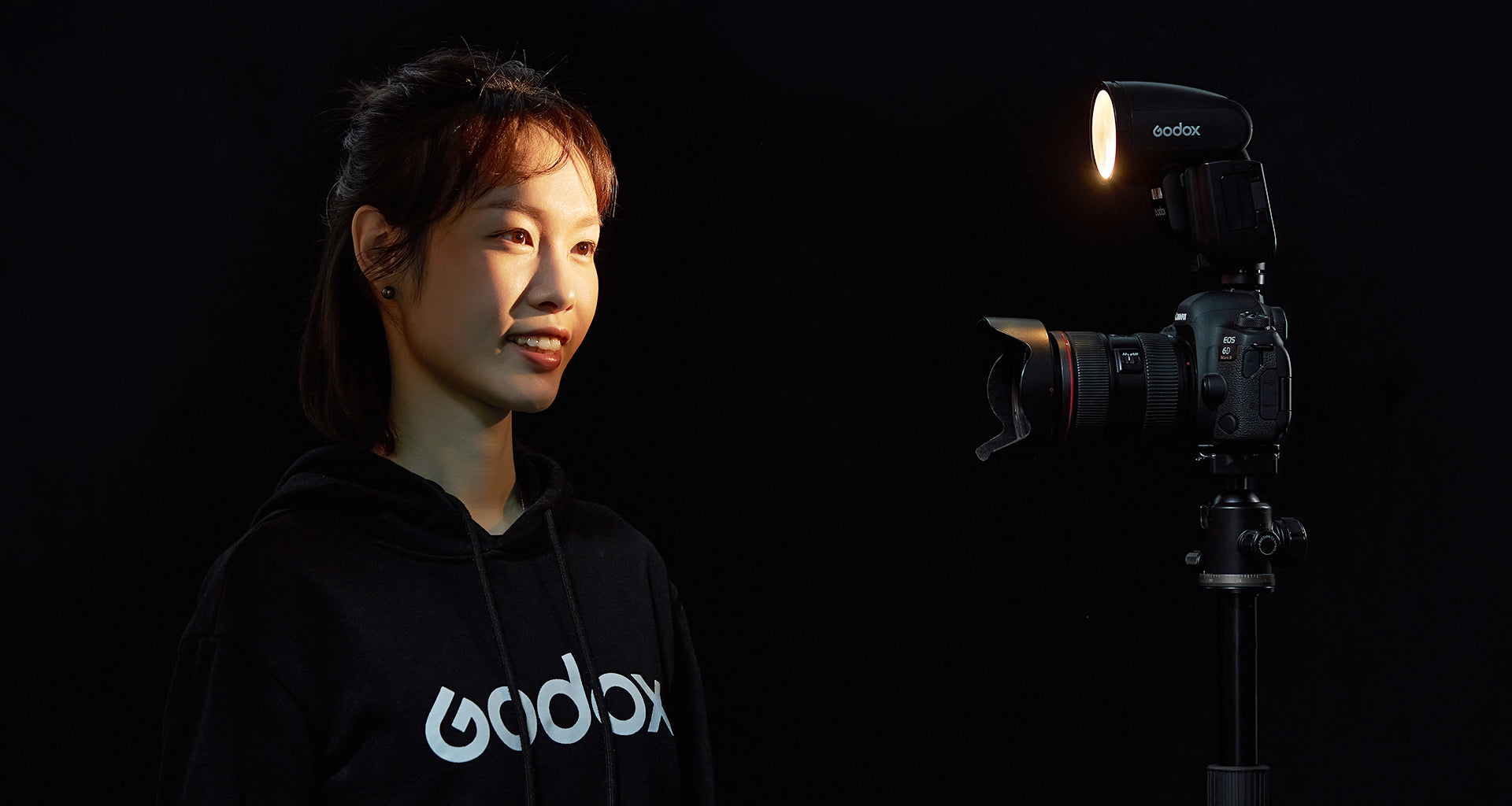 Godox V1Pro's LED Modelling Light being used to illuminate a model