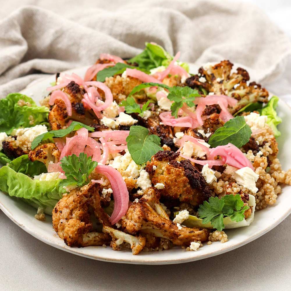 Roasted Cauliflower, Quinoa Salad with Za'atar and Pickled Onions