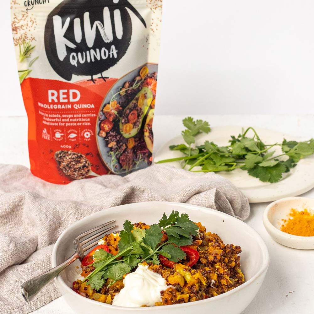 One Pot Curried Red Quinoa, Cauliflower and Kumura