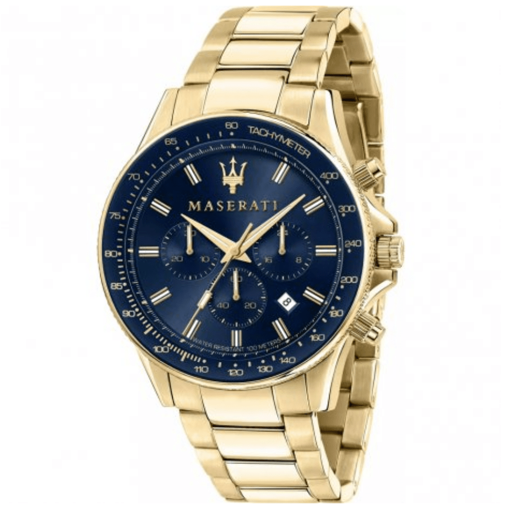 Relógio Maserati MS Sfida 44mm Dourado Most Azul