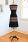 Vintage 1950s Wiggle Dress - Bombshell Fitted Black Cotton w Metallic Stripes + Fringe Size S