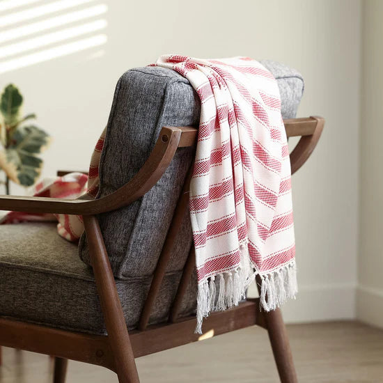 Striped Throw Blankets Red and Blue Boucle Home