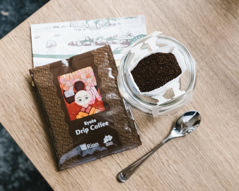 flat lay of making coffee in a jar in Japan