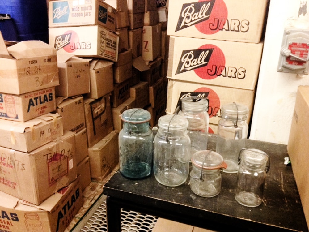 Cases and cases of vintage mason jars