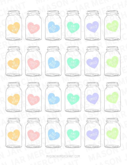 Printable Valentine Mason Jars Large Candy Hearts - All File Types - Mason  Jar Merchant