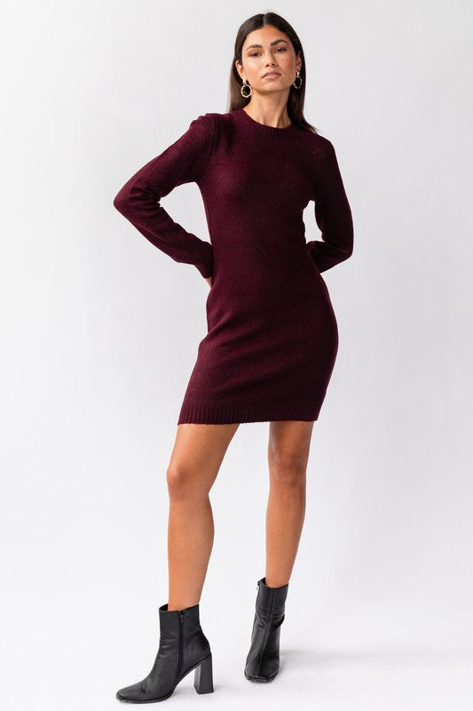 Dark Plum Body Contour Mini Sweater Dress Small Dress