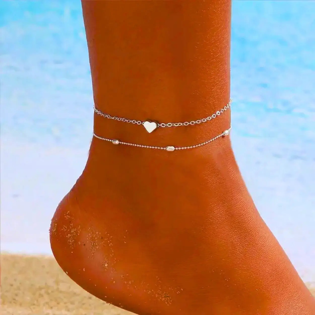 Women's Sweet Heart Silver Anklet | JEWILIO