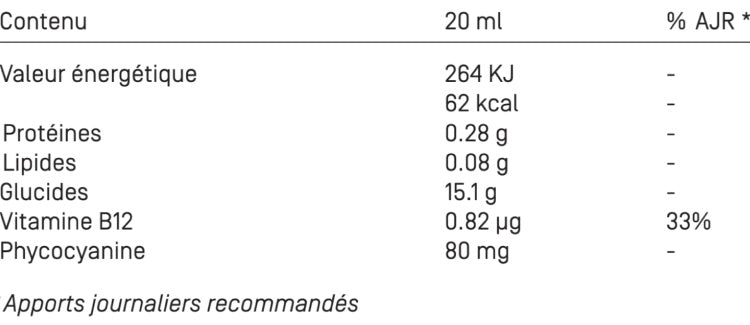 Elixir de Spiruline composition