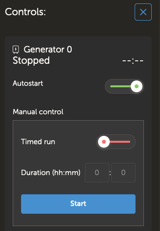 Gen autostart toggle on/off on VRM installation dashboard