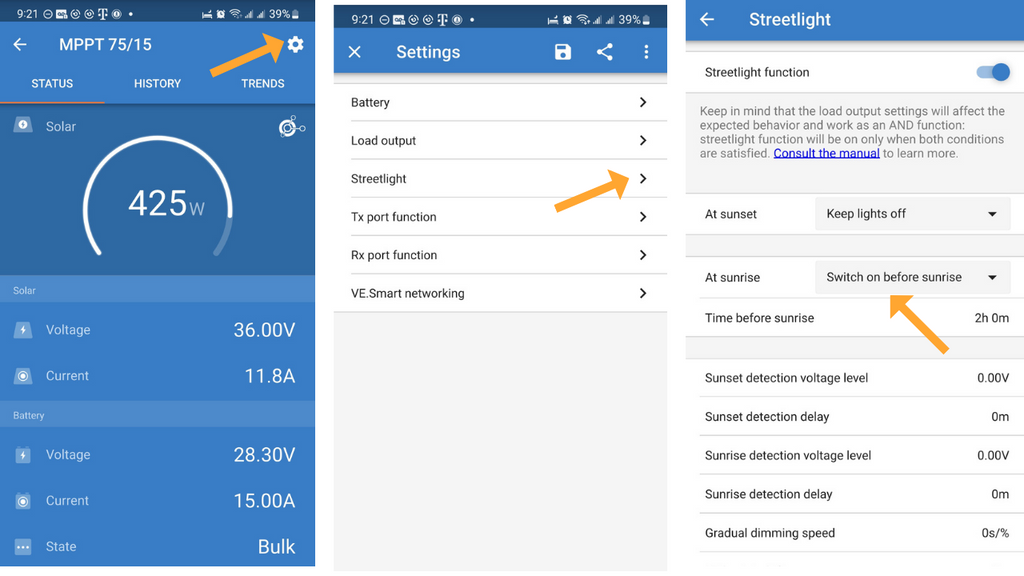 Victron Connect App Streetlight function