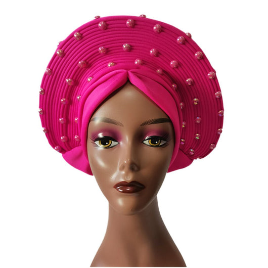 New Fashion African Bonnet Hat Crystal Turban For Women Nigeria Muslim Headwrap Women Head Scarf Turban Cap Party Design Brown