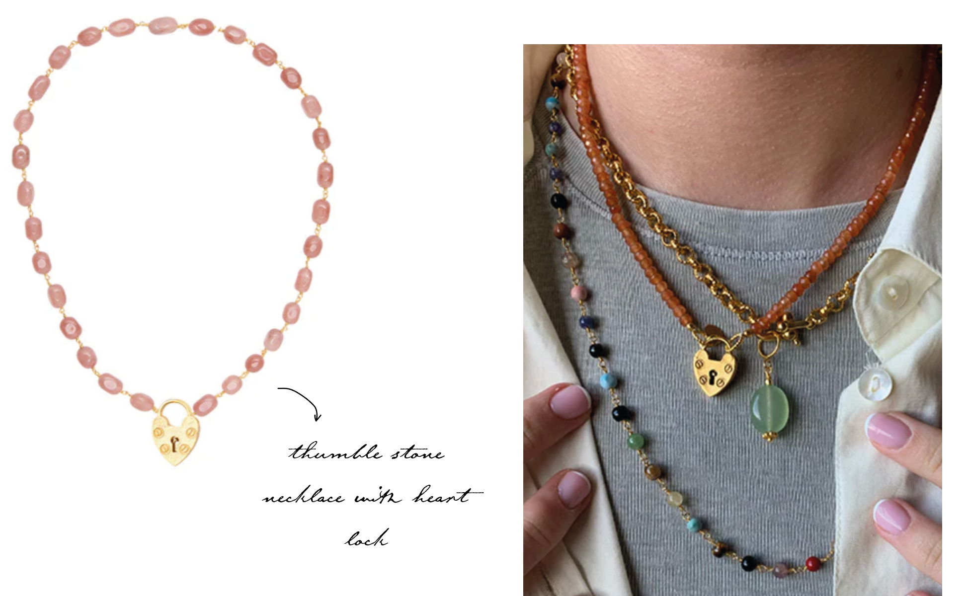 layered necklaces with heart lock