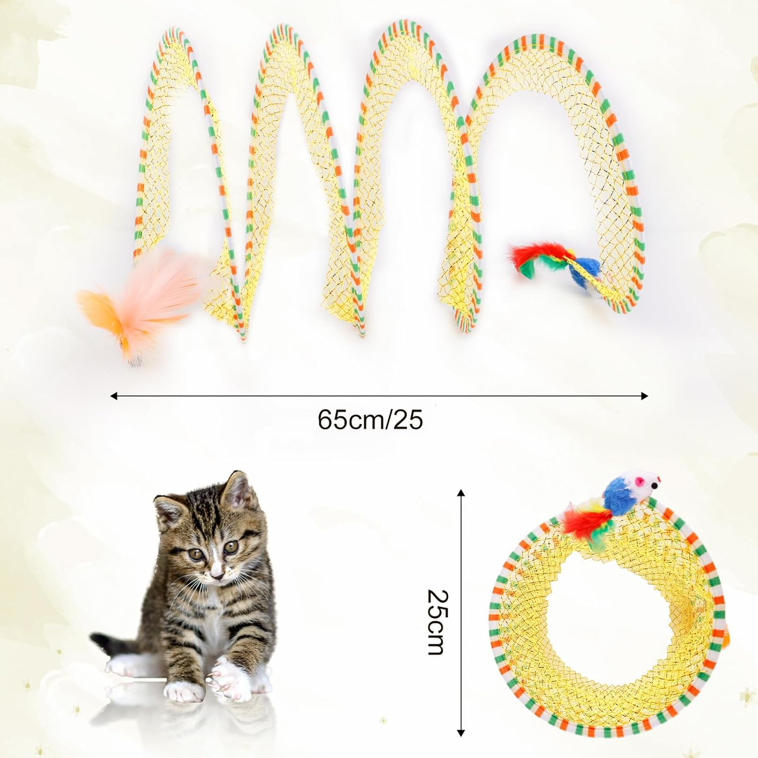 It is a lovely animated image that highlights the product and the playful aspect of cats' activity.