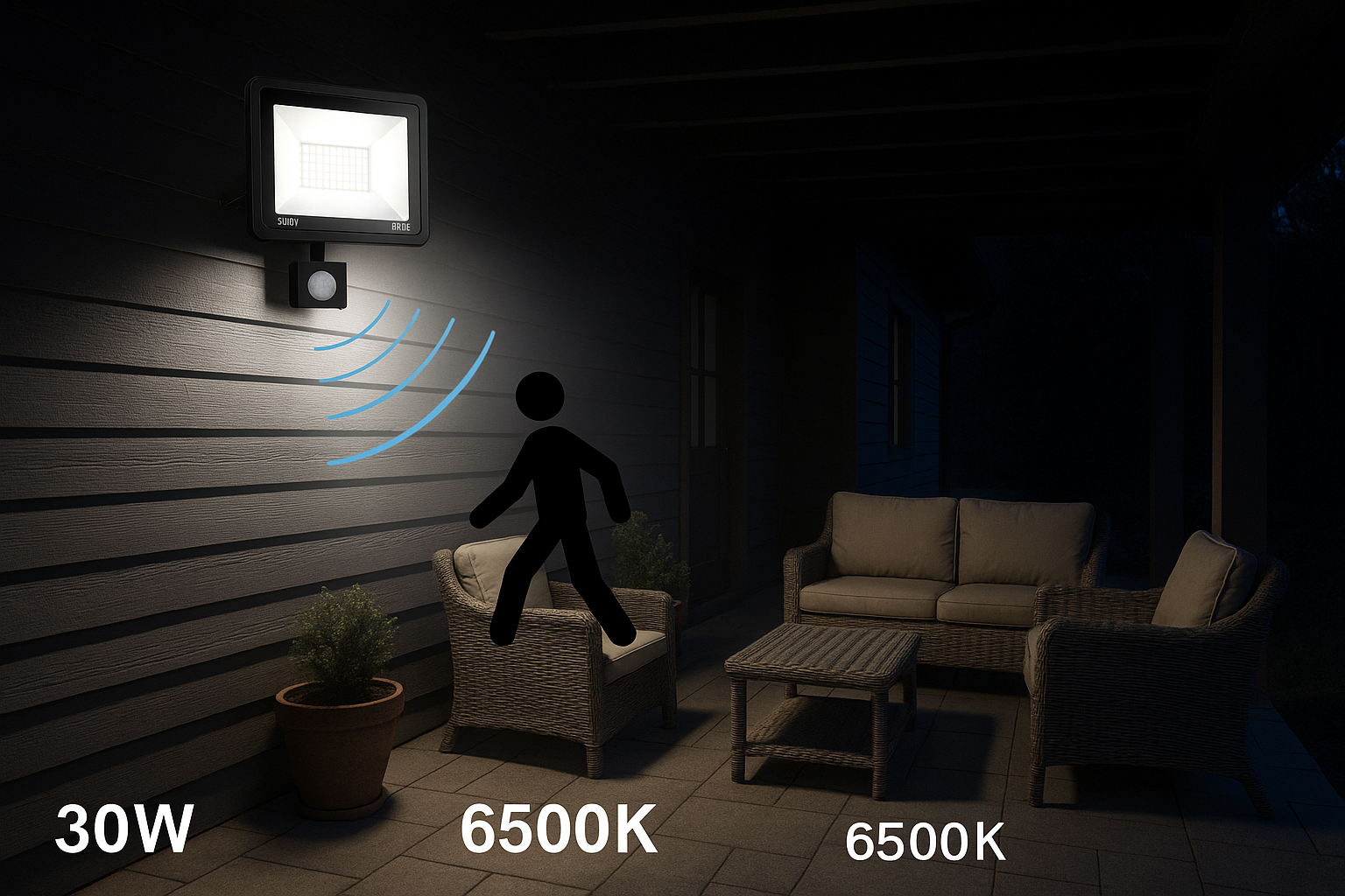 30W LED PIR Floodlight with Remote Control – 6500K Cold White