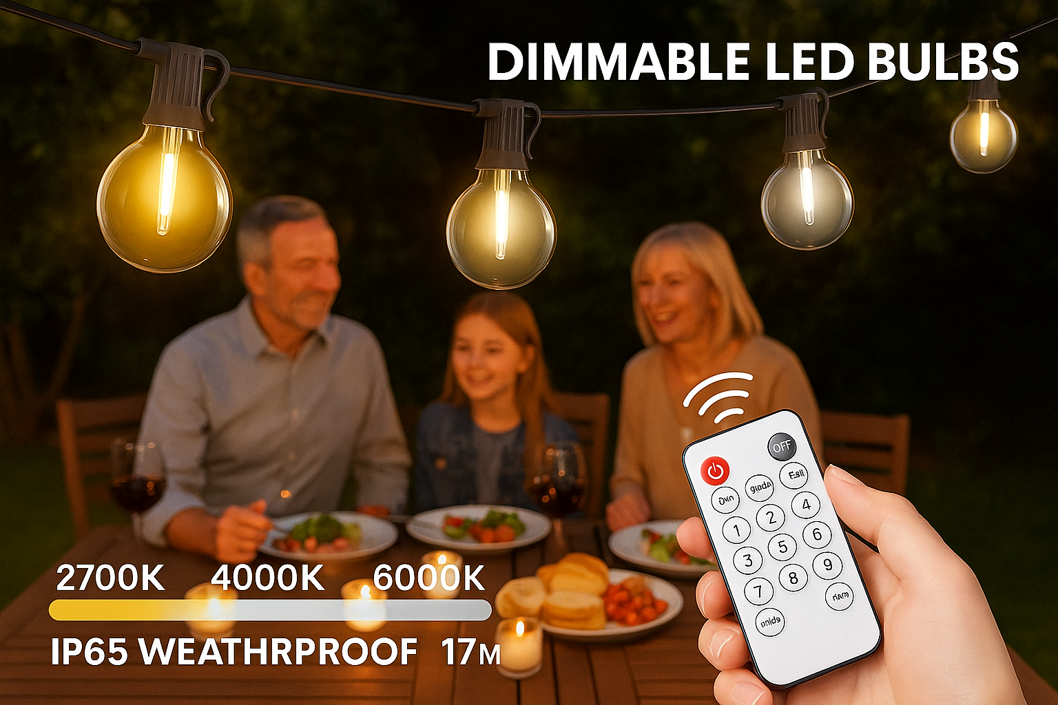 17M Remote Outdoor festoon lights with 20 Bulbs