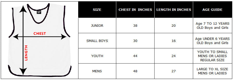 Training Bibs Size Chart