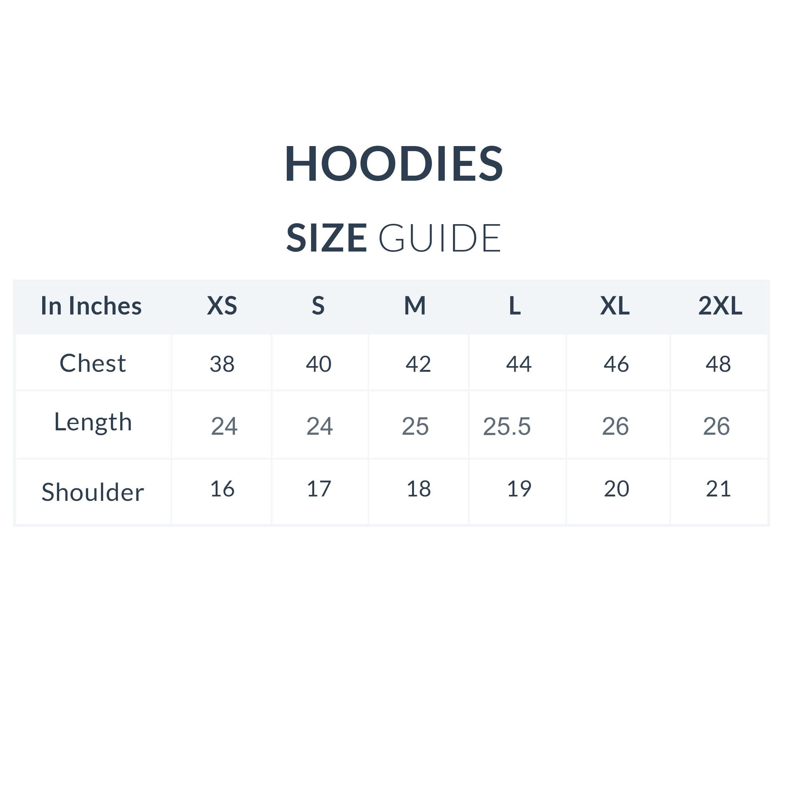 Hoodie Size chart