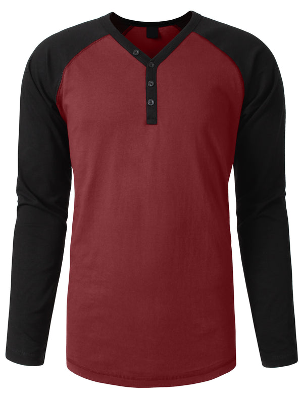 MEN'S LONG SLEEVE RAGLAN T-SHIRTS WITH BUTTON PLACKET - NE PEOPLE