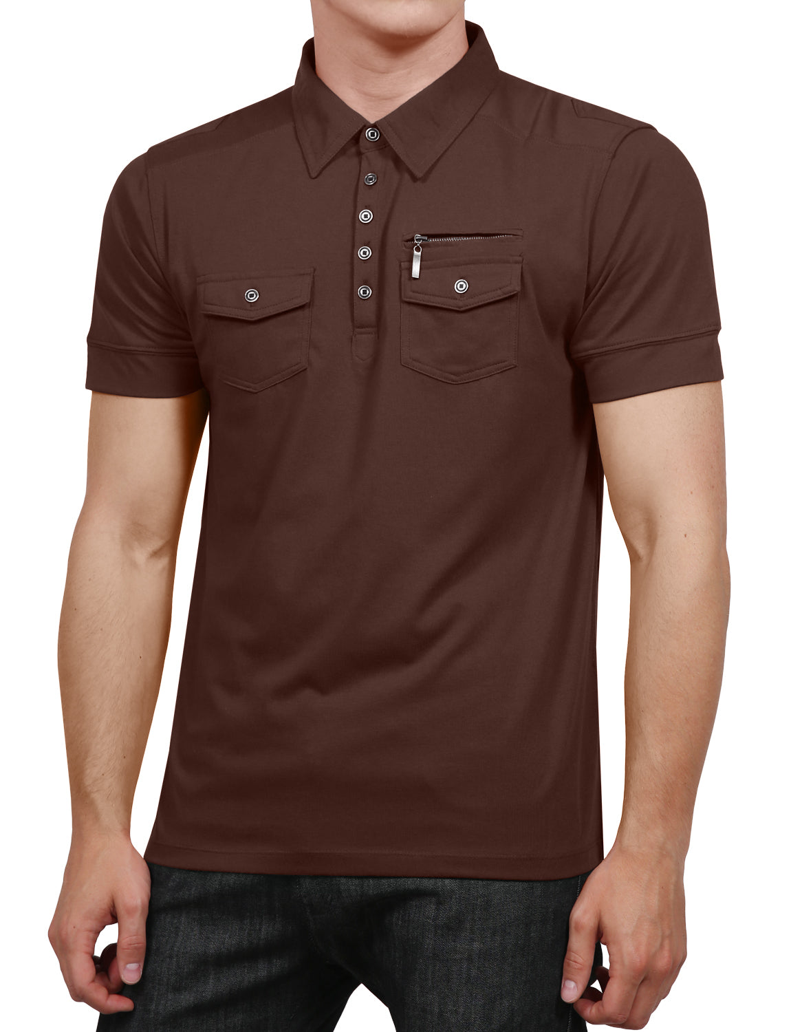 Mens Casual Solid Short Sleeve Double Pocket Polo Shirts Ne People