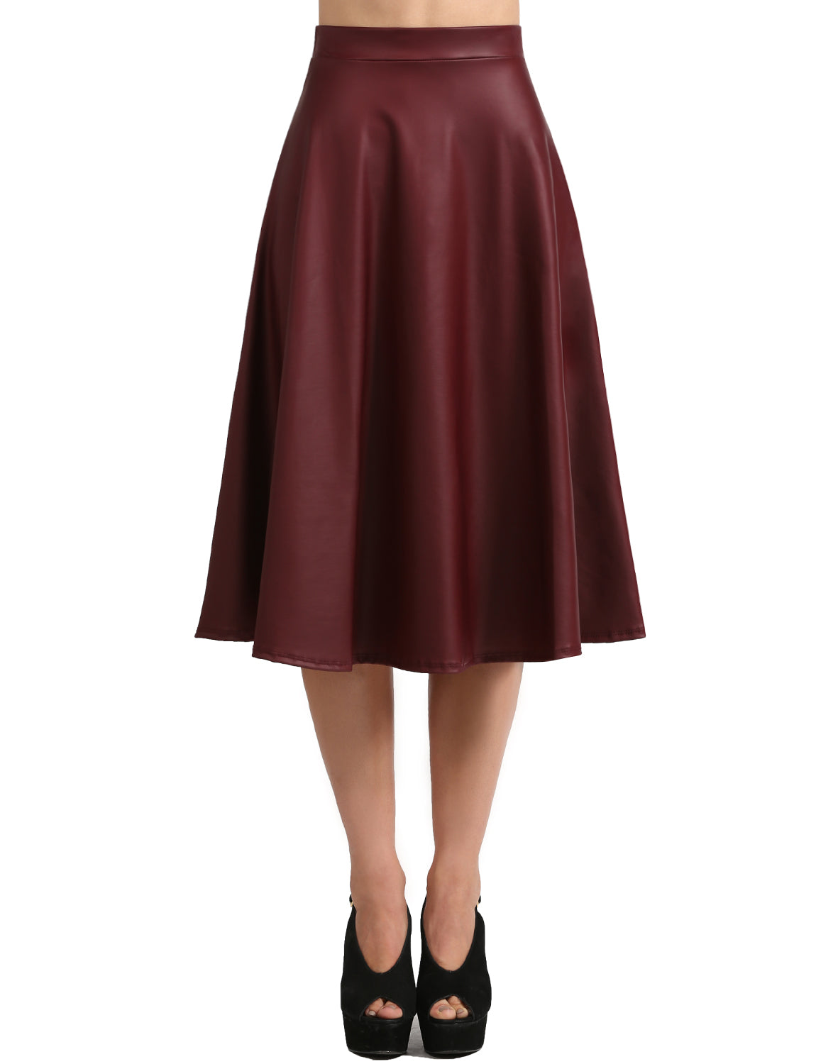 burgundy leather midi skirt