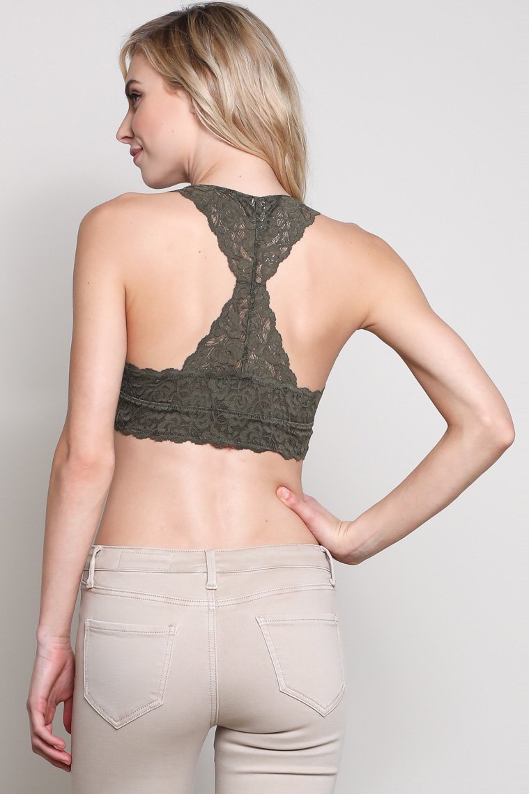 FLORAL LACE SCALLOP EDGE STRAP RACERBACK PADDED BRALETTE - NE PEOPLE