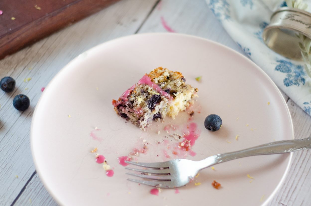 Finishing the Gluten Free Lemon Blueberry Cake