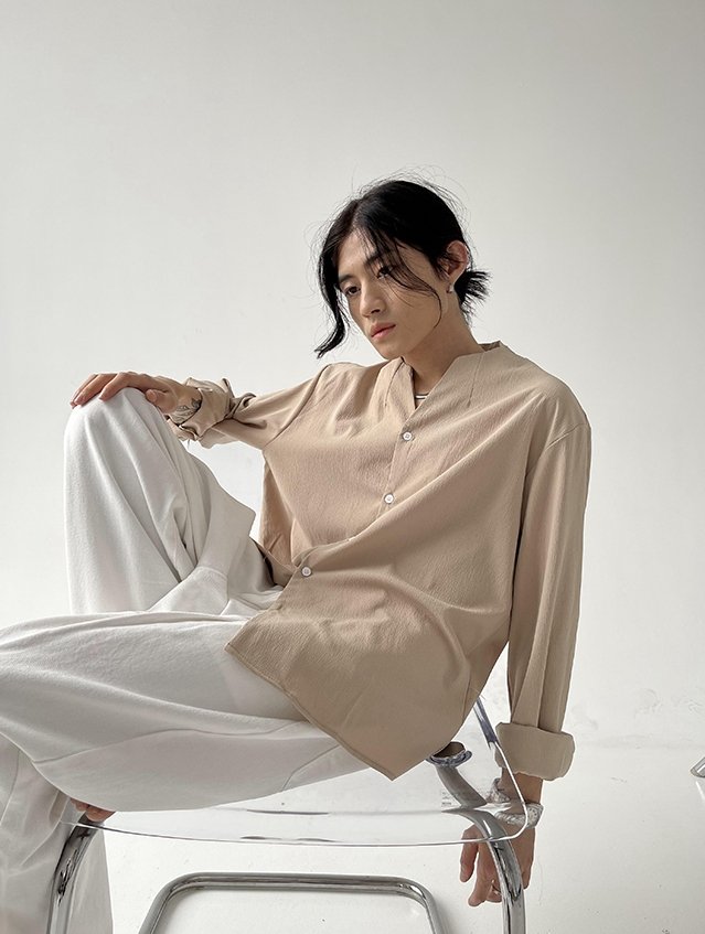 V Neck Collarless Shirt Kbq423 Kbqunq 韓国メンズファッション通販サイト