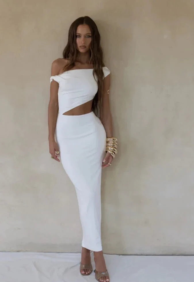 White Off-shoulder Cut Out Maxi Dress